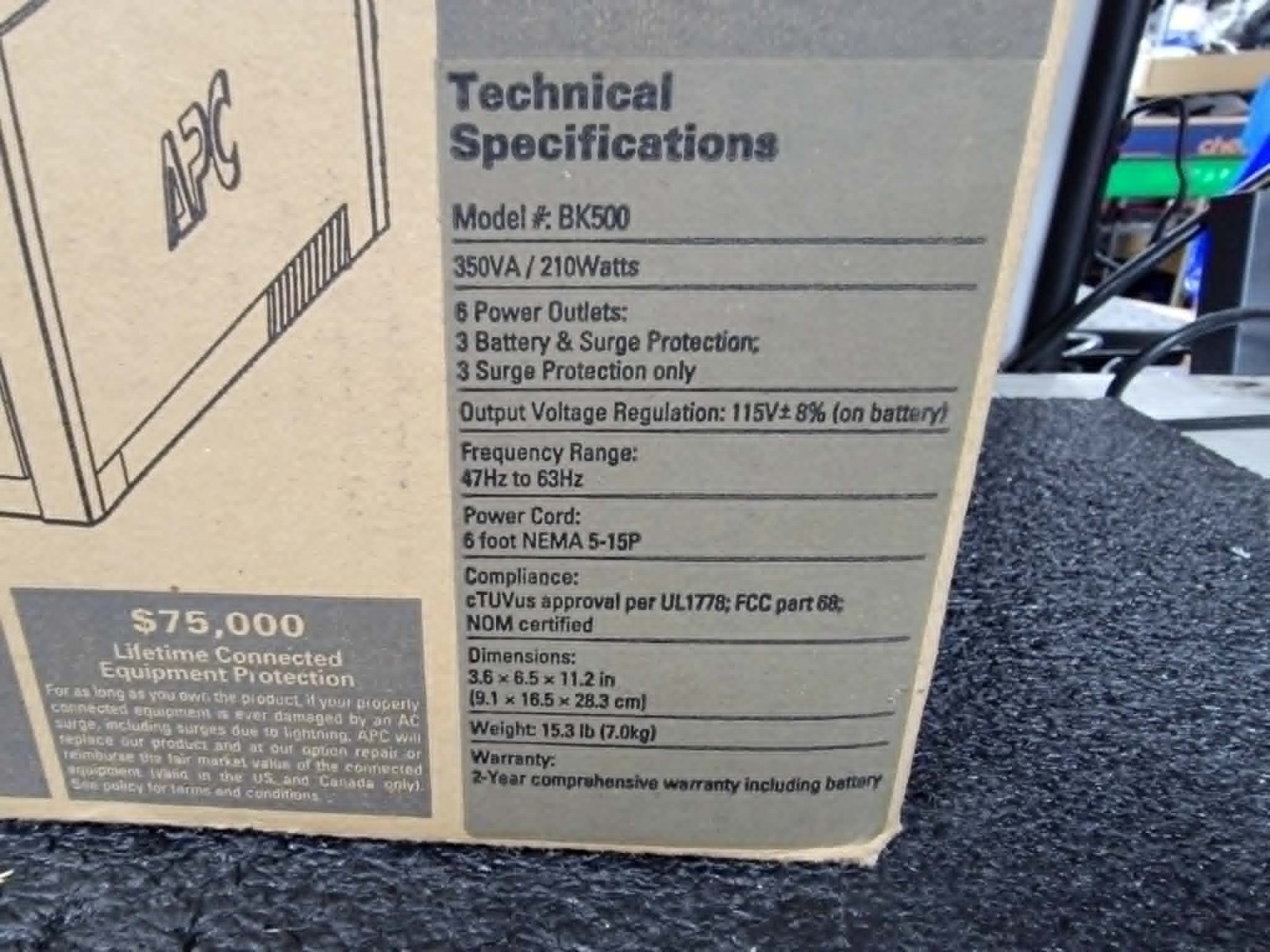 APC BK500 Back-UPS CS 500VA 300W