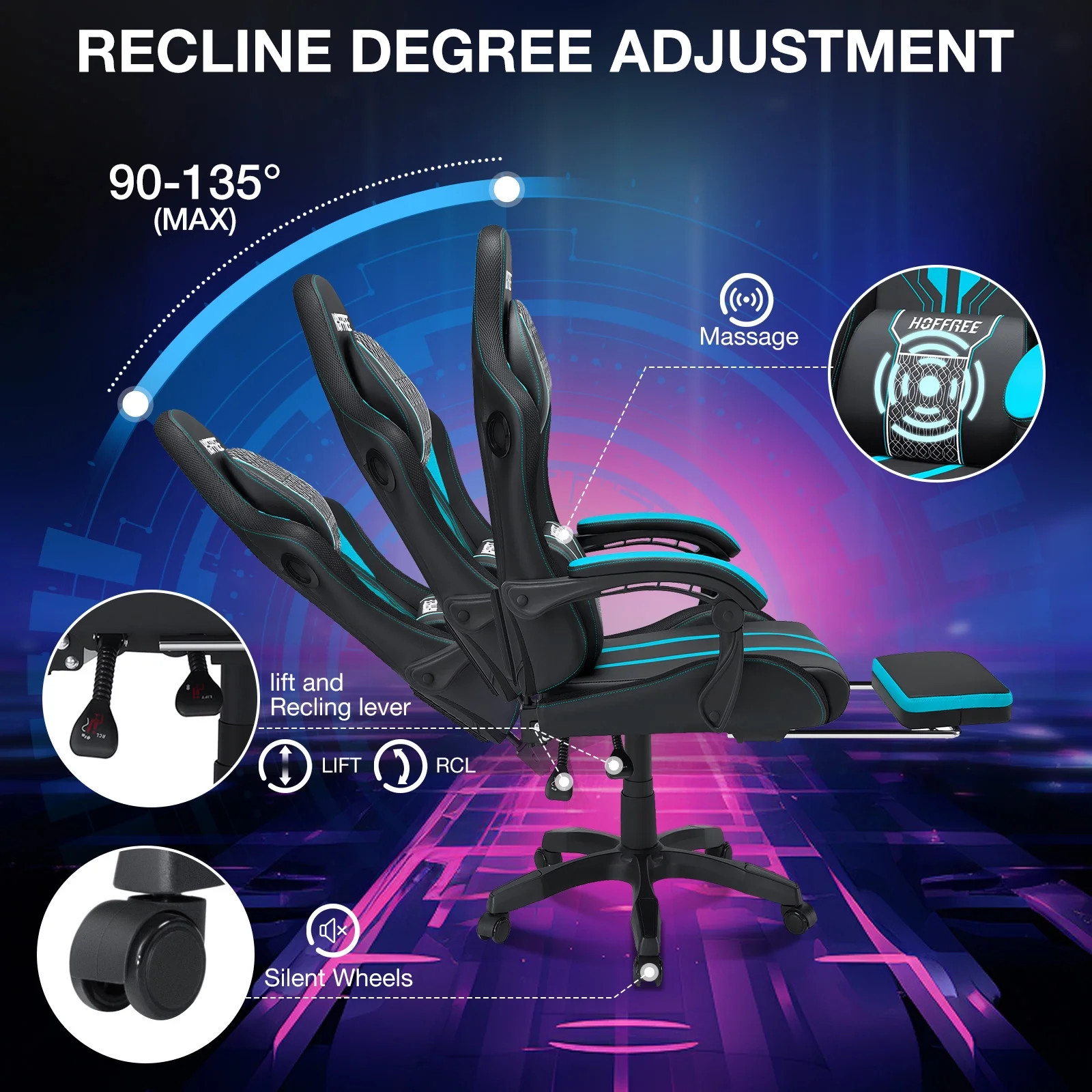 Big and Tall Gaming Chair with Speakers and RGB Lights, Gamer Chair with Footres