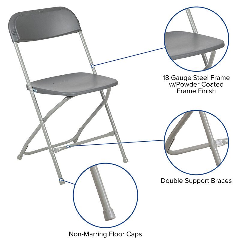 (50 PACK) 650 Lbs Capacity Commercial Quality Gray Plastic Folding Chairs
