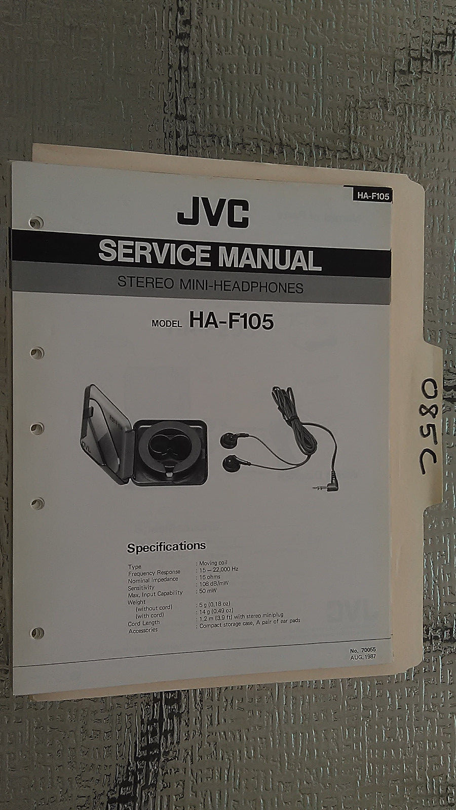 JVC ha-f105 service manual original repair book stereo headphones 2 pages