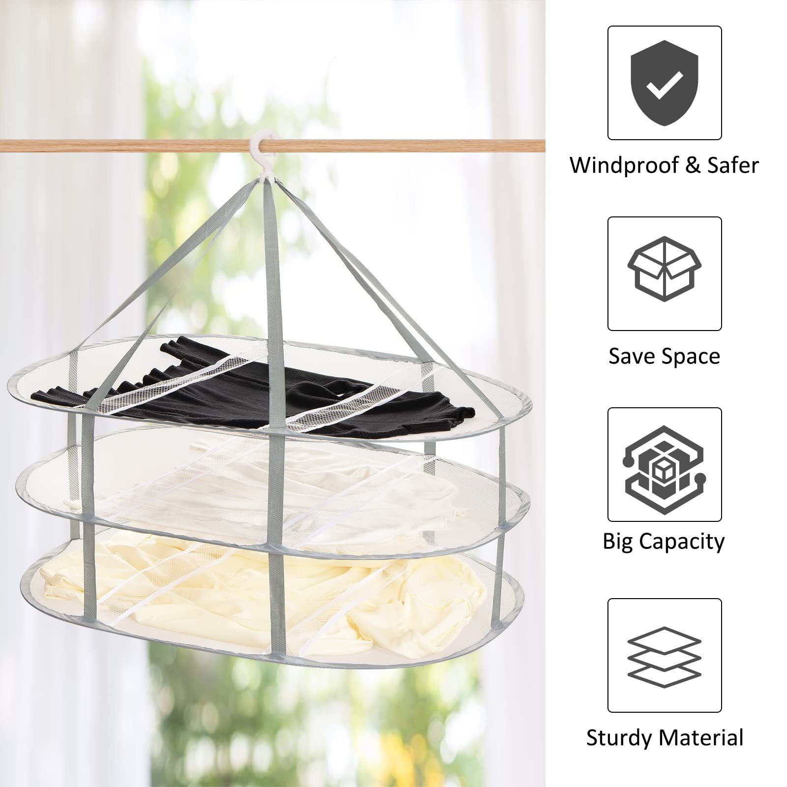 3-Tier Folding Mesh Clothes Dryer Large Sweater Drying Rack for Laundry Use