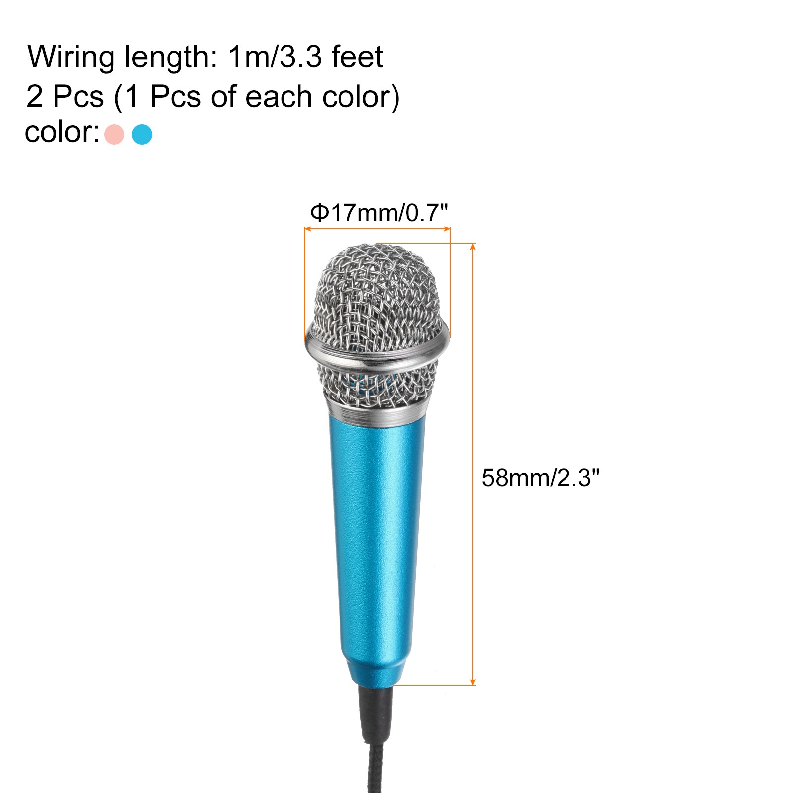 2Pcs Mini Microphone with Covers for Singing Rose Red, Blue