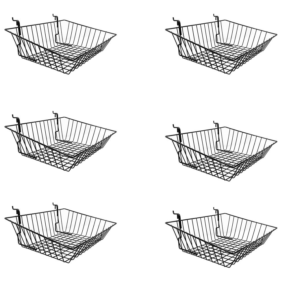 6Pc 15"x 12"x 5" Shallow Front Sloping Basket Display Black Metal Wire