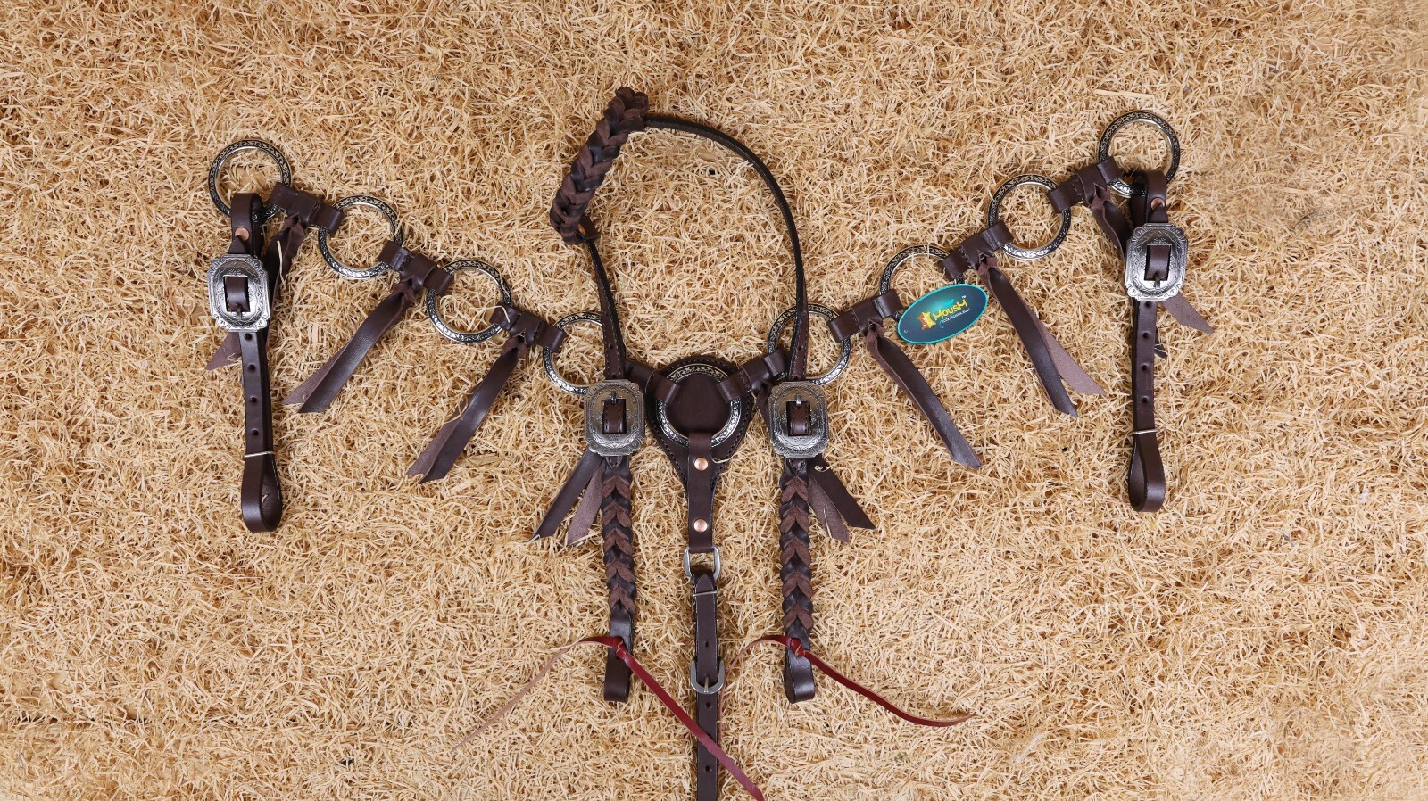 MOUSM Ring One Ear Headstall & Breast Collar Tack Set - Metallic Brown Leather