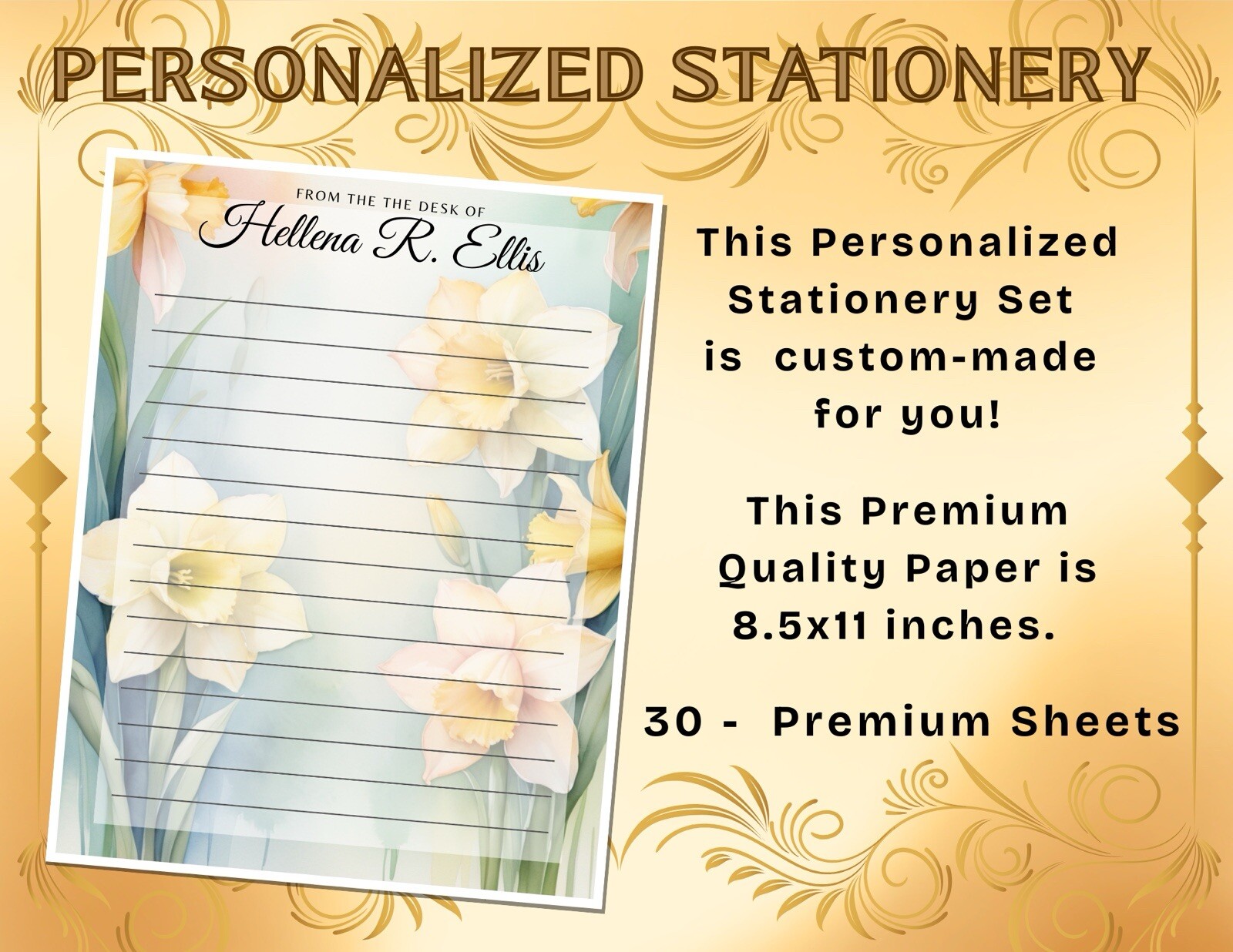 PERSONALIZED - 30Pcs Stationery Writing Paper, Watercolor Stationary  #L2C19