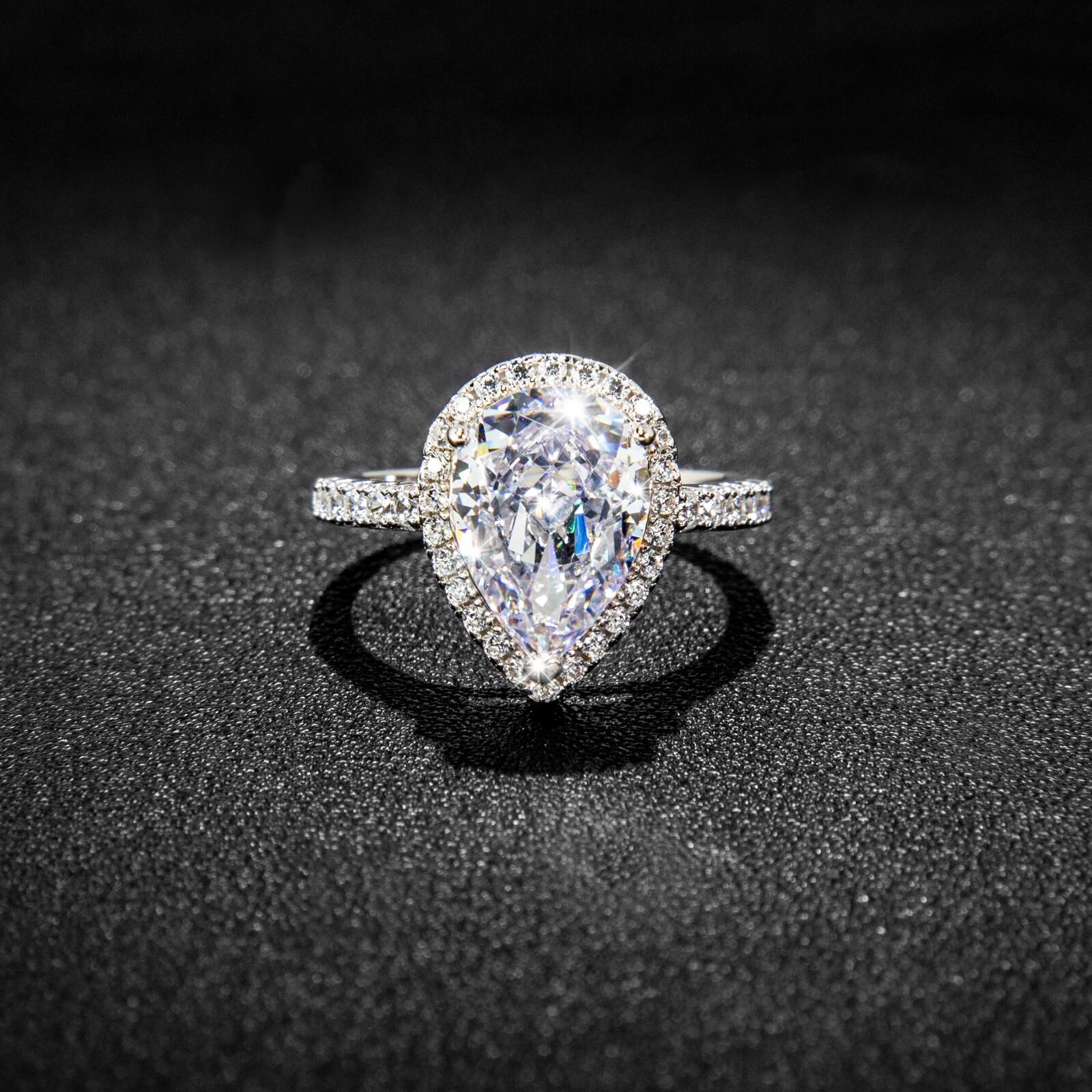 5CTTW Teardrop Shape Ring, Lab-Created Diamonds, VVS,1 D, Silver 925, SO17