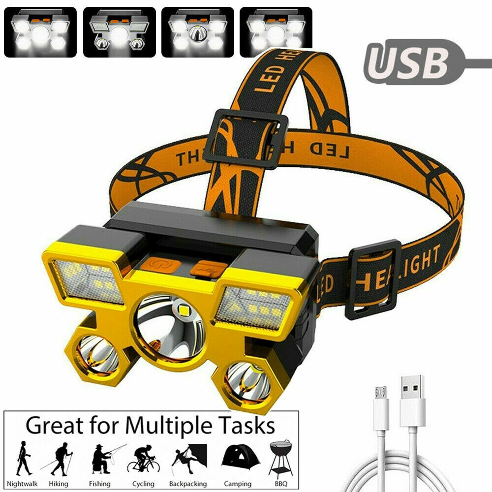 750000LM COB LED Headlamp USB Rechargeable Head Light Flashlight Torch Lamp US