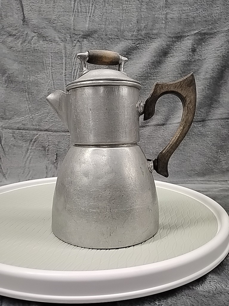 Vintage Wearever Aluminum Coffee Percolator 9 Cup Wood Handle Camping Stove Top
