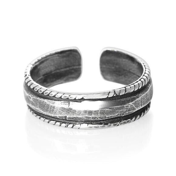 Rope Edge Design Toe Ring Genuine Sterling Silver 925 Size Adjustable