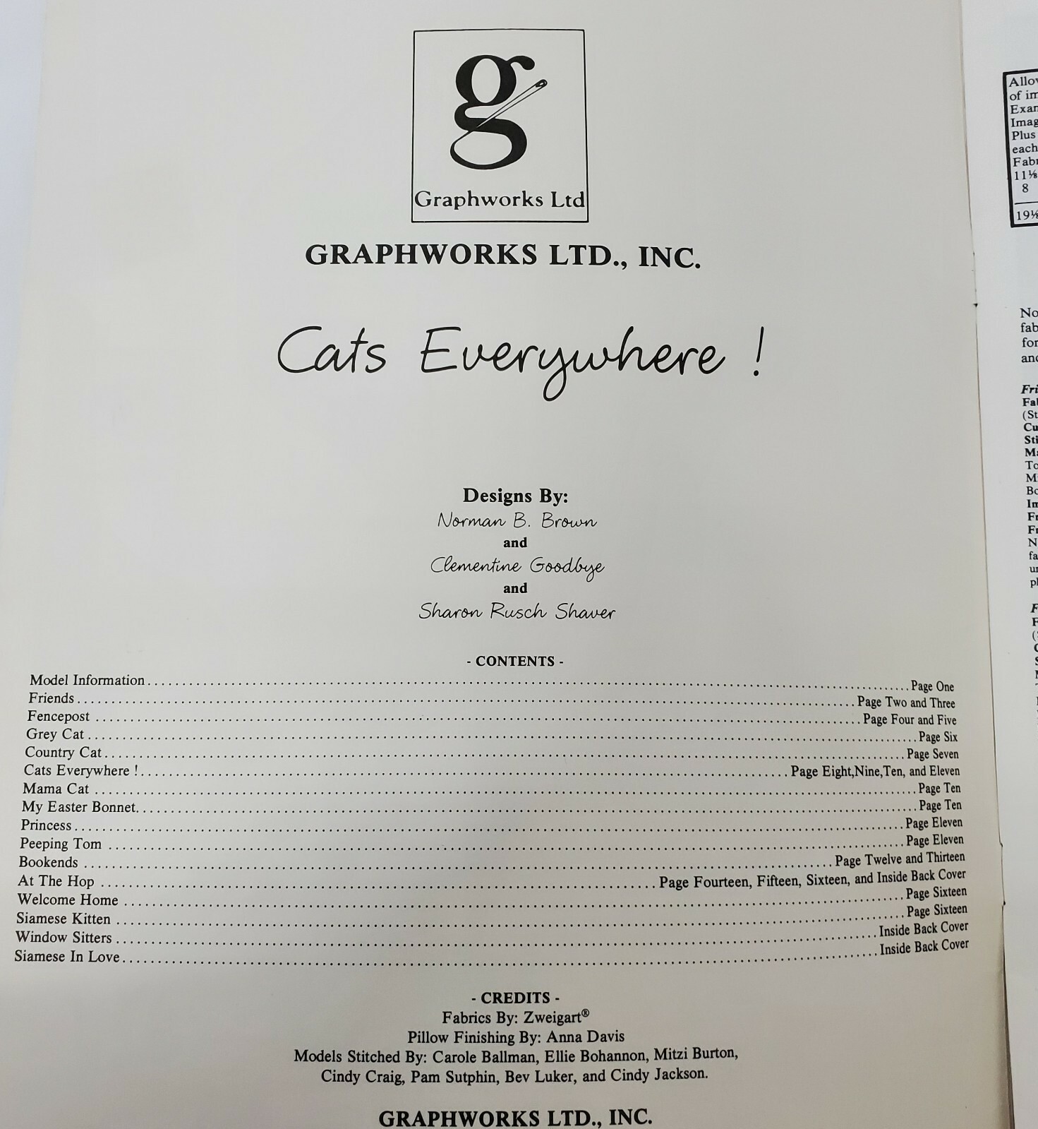 "Cats Everywhere" Counted Cross Stich Graphworks LTD 15 different Patterns 89