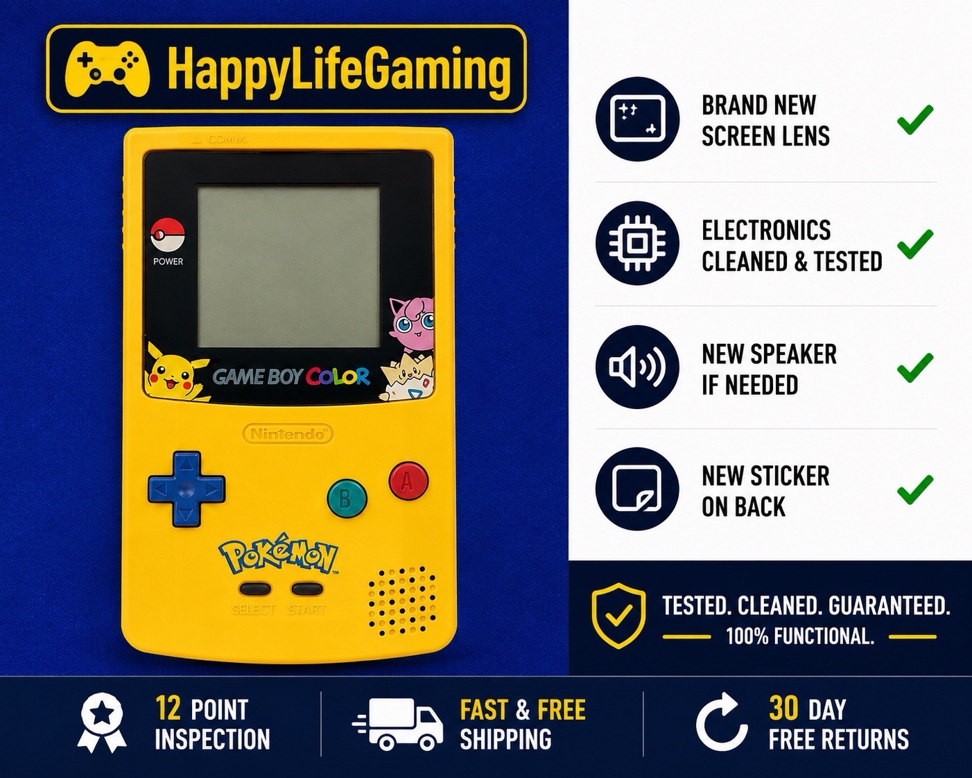 Gameboy Color Pokemon Special Pikachu Edition Nintendo System Game Console CLEAN