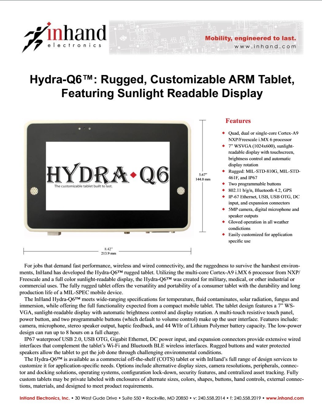 InHand Electronics Hydra‑Q6 rugged ARM tablet - Custom General Dynamics