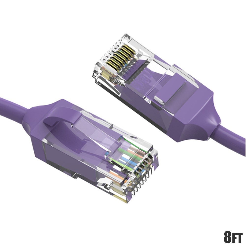 8FT CAT6 RJ45 Slim Ethernet LAN Network Patch Cable UTP Copper Wire 28AWG Purple