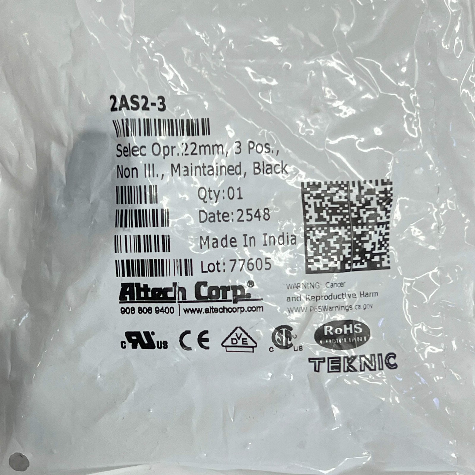ALTECH CORP (2 PACK) Selector Switch OperatorNon-illuminated Metal 2AS2-3