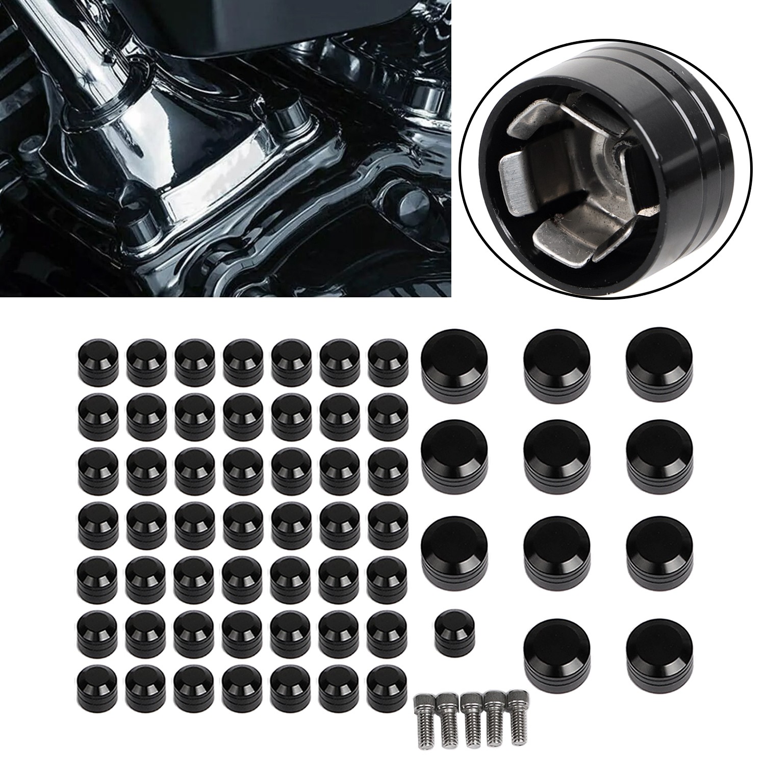 Black Engine Bolt Screw Cap Covers For Harley Softail Springer Fat Boy Breakout