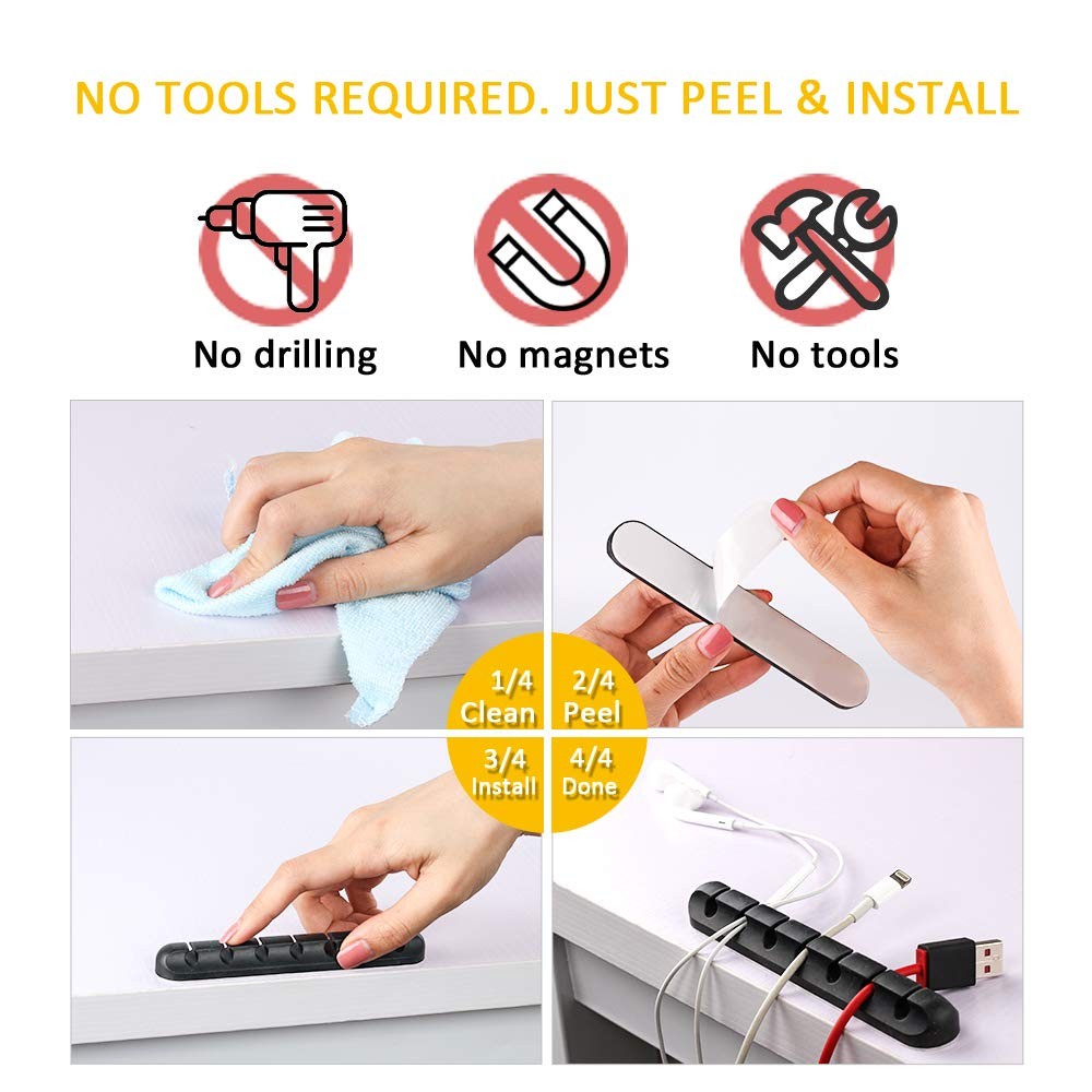 Cable Clips Cord Management Organizer, 3 Packs Large&Medium&Small, Black