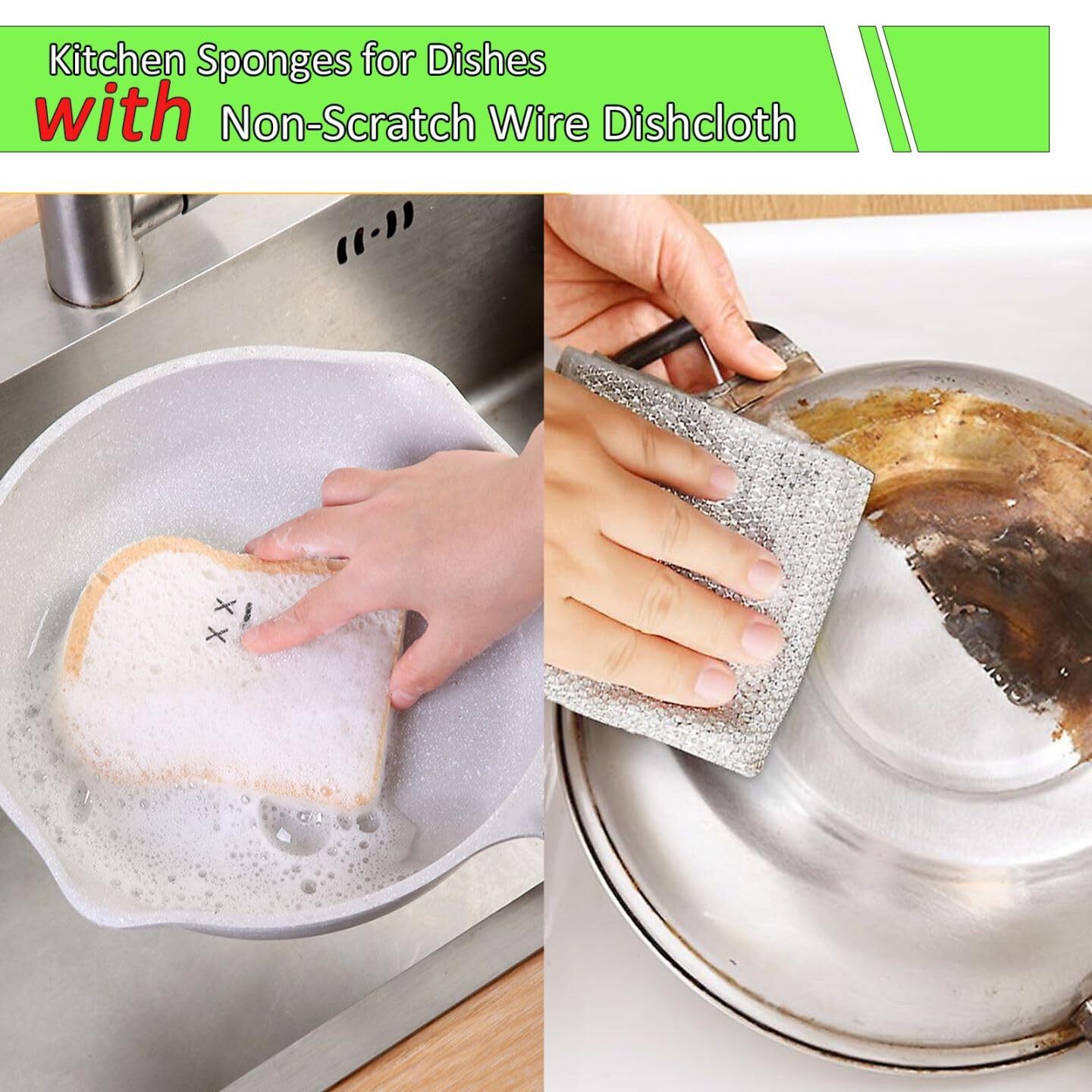 Non Scratch Wire Dishcloth 6 Pack With 1pcs Kitchen Sponges For Dishes Double La