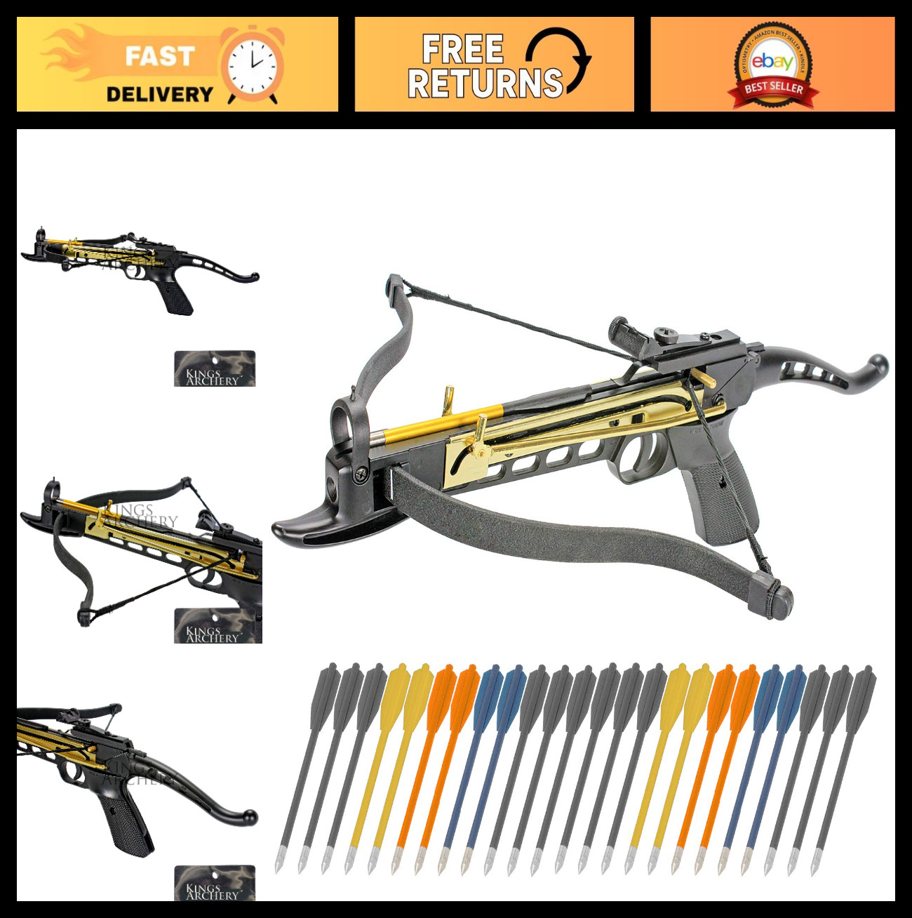 Self-Cocking 80 LBS Crossbow Pistol with Adjustable Sights & Safety, Aluminum Bo