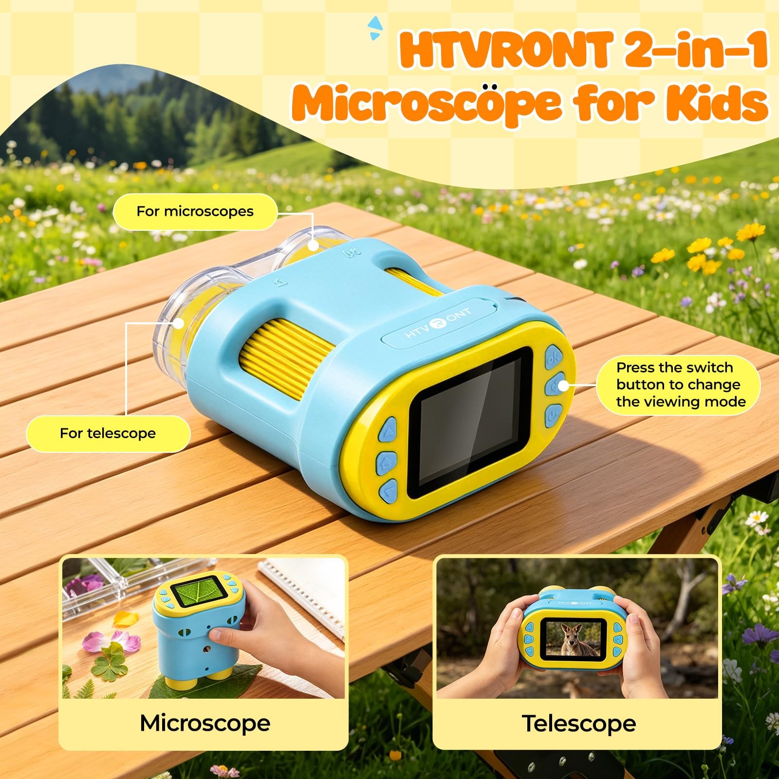 Handheld Microscope for Kids - HTVRONT 1000X Digital Microscope 4K 2.0 Inch HD