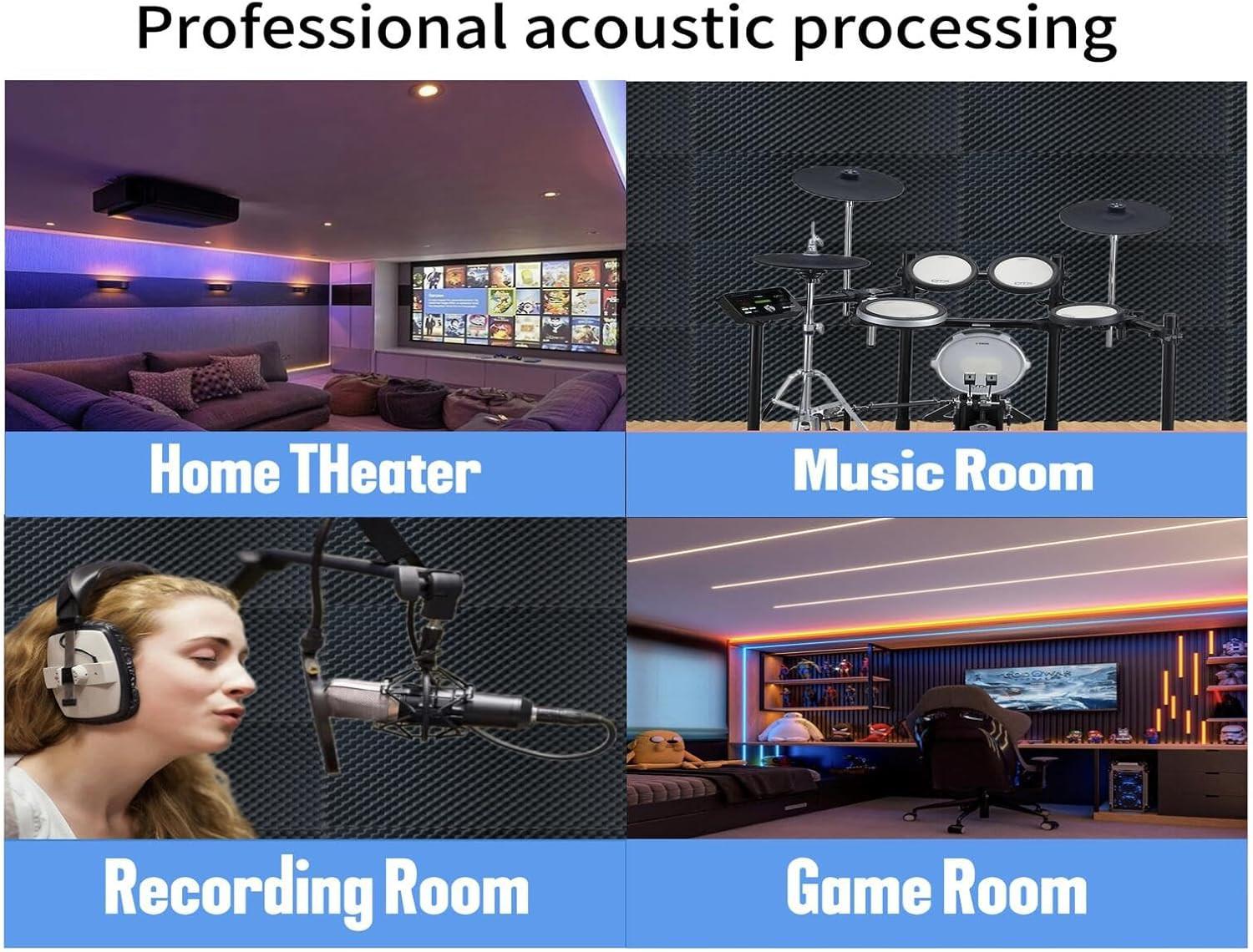 Pack Egg Crate Foam Sound Proof Foam Panels for Walls,48''X24''X2'' Inch Acousti
