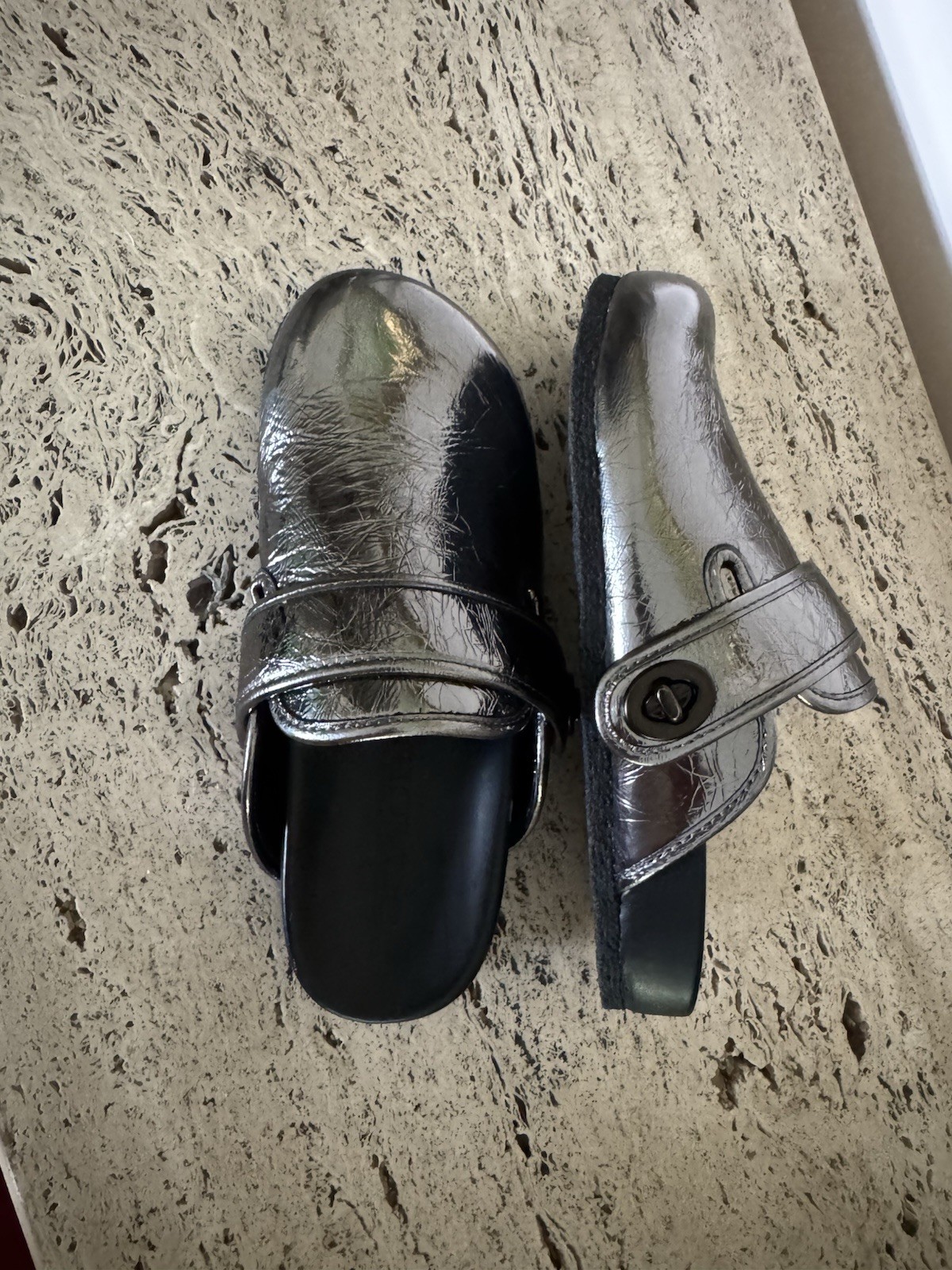 NWOB Coach 'Blake' Silver Metallic Clogs. Size 5. MSRP $150