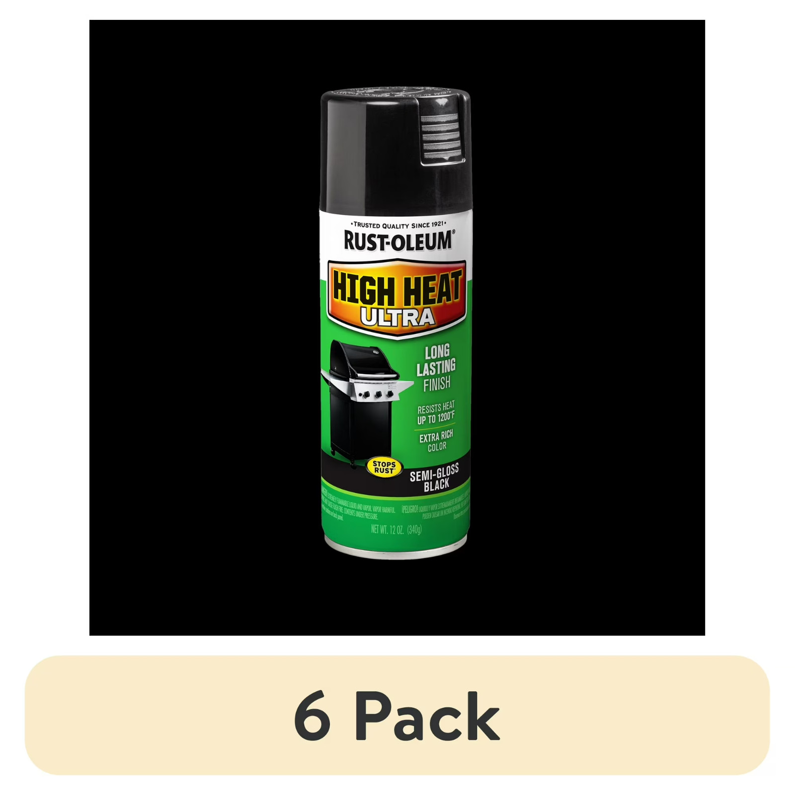 (6 pack) Rust-Oleum Specialty High Heat Ultra Black Spray Paint-241169, 12 oz