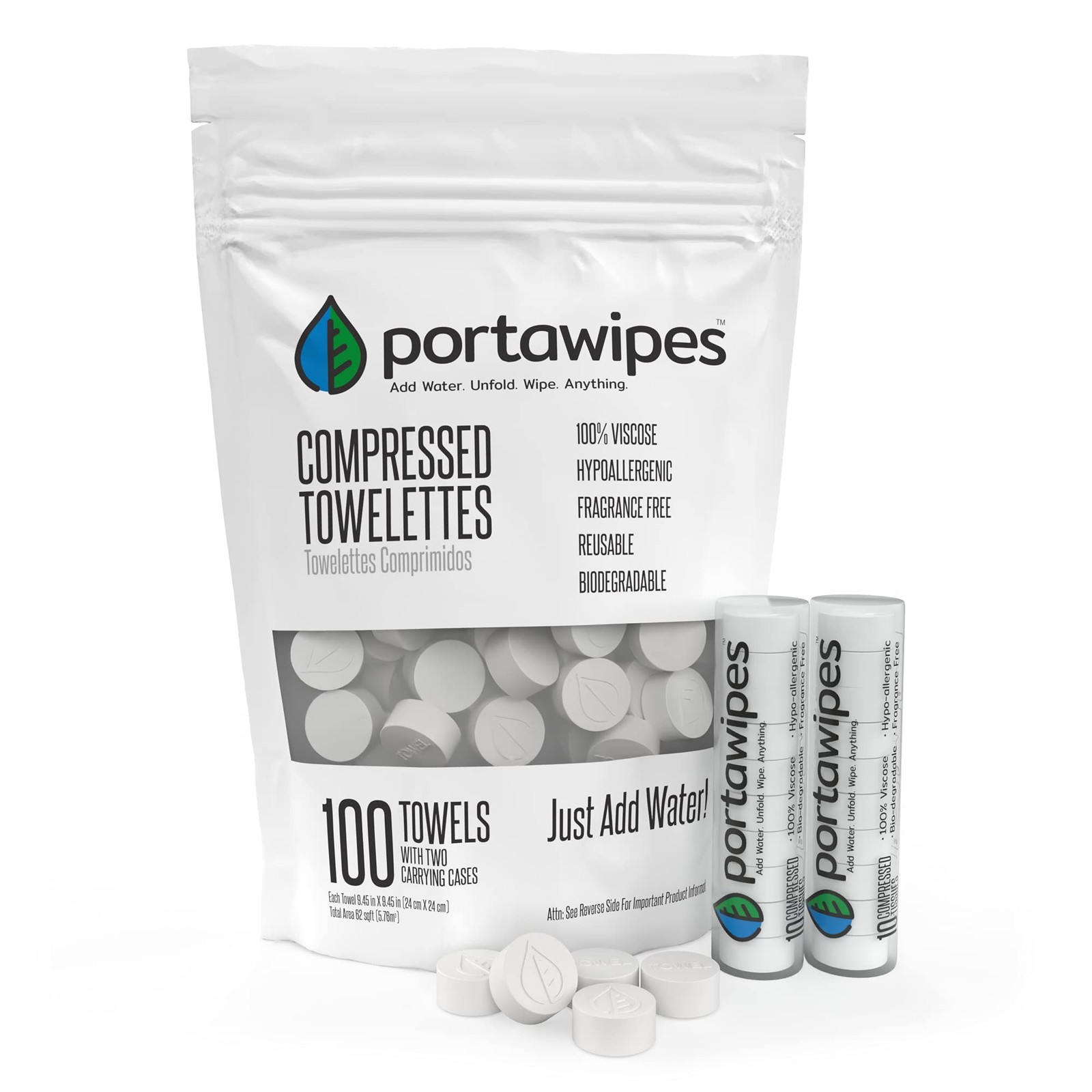 Portawipes Coin Tissues | 100 Pack With 2 Carrying Cases | Toilet Pape