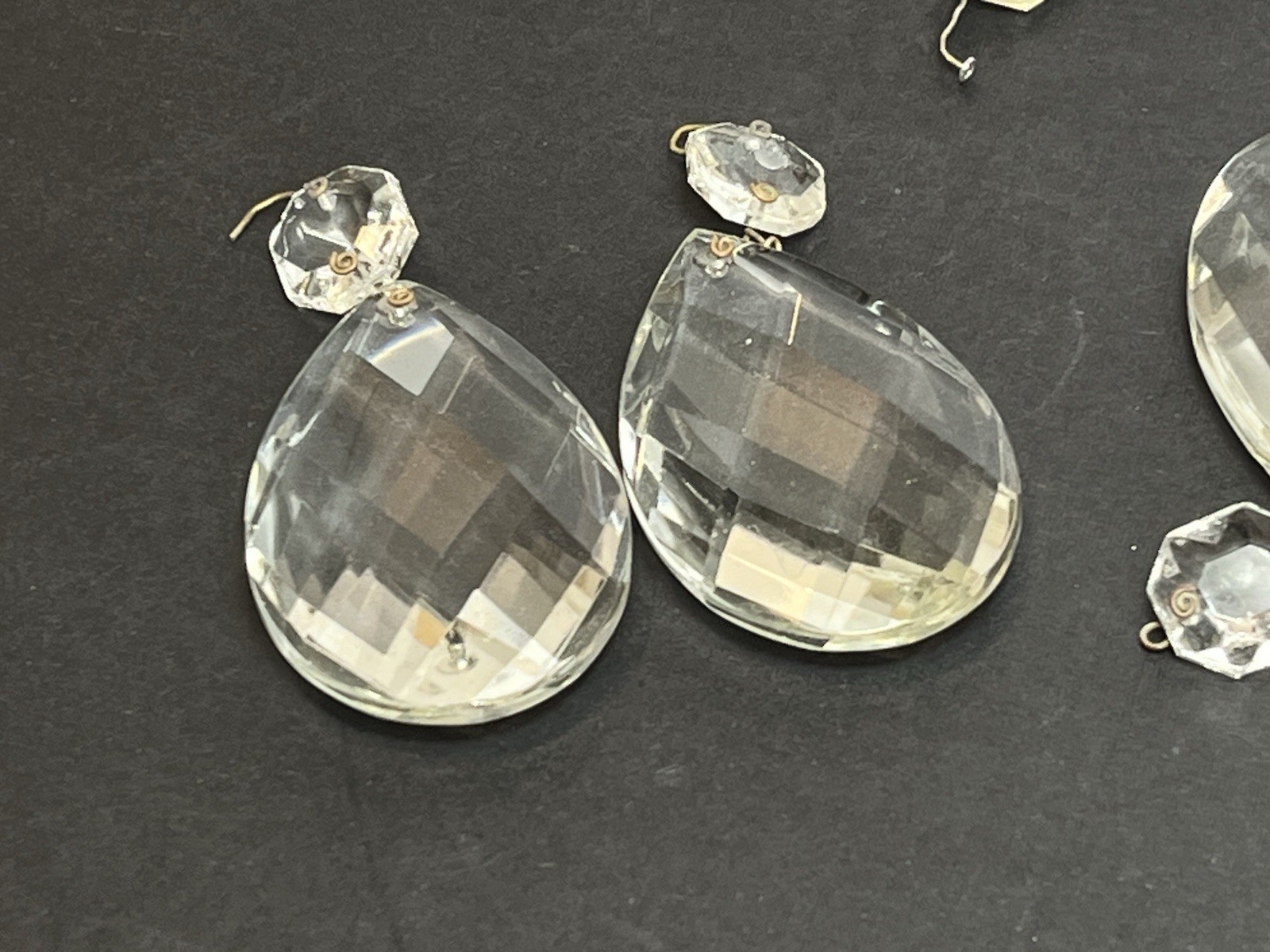 Lot 20 Vintage 2-1/2" Chandelier Crystal Teardrop Prisms Danglers w/ 3/4" Oct.