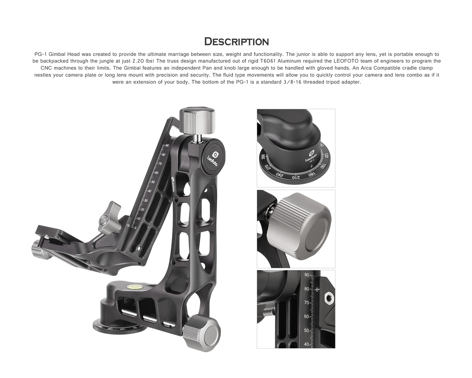 Leofoto PG-1 Professional Gimbal Head Tripod Head for Camera