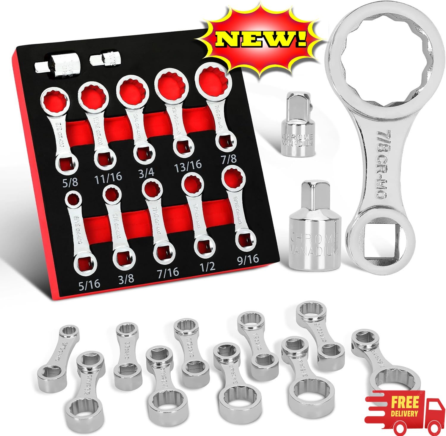 Juego de 12 adaptadores de torque SAE, 5/16", 3/8", 7/16", 1/2", 9/16", 5/8", 11