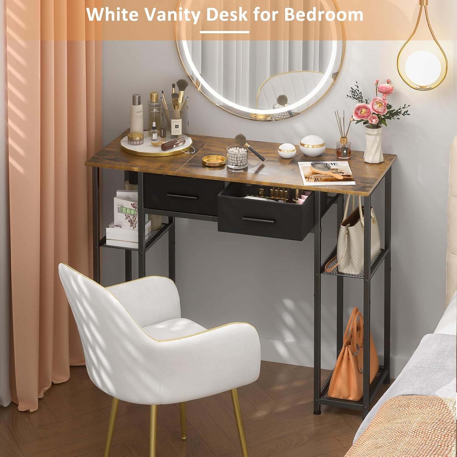 Computer Desk W/ Drawers 37.3 Inch Home Office Work Desk W/ Storage Shelf