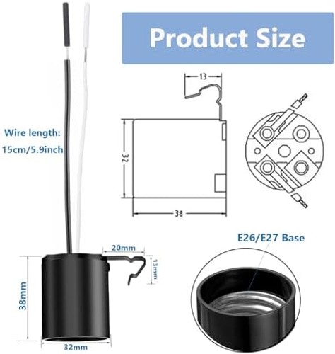 Phenolic Medium Base E26 Fixture Socket, Keyless US Standard Lamp Holder for ...