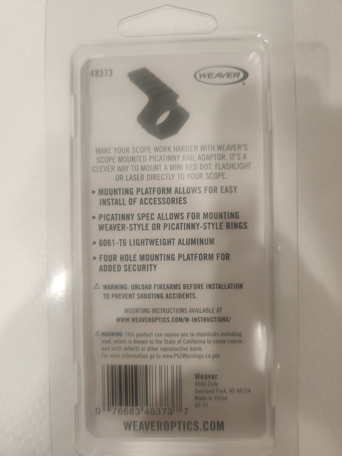 Weaver Scope Mounted Picatinny Adaptor 30mm Diving board Thumbnut