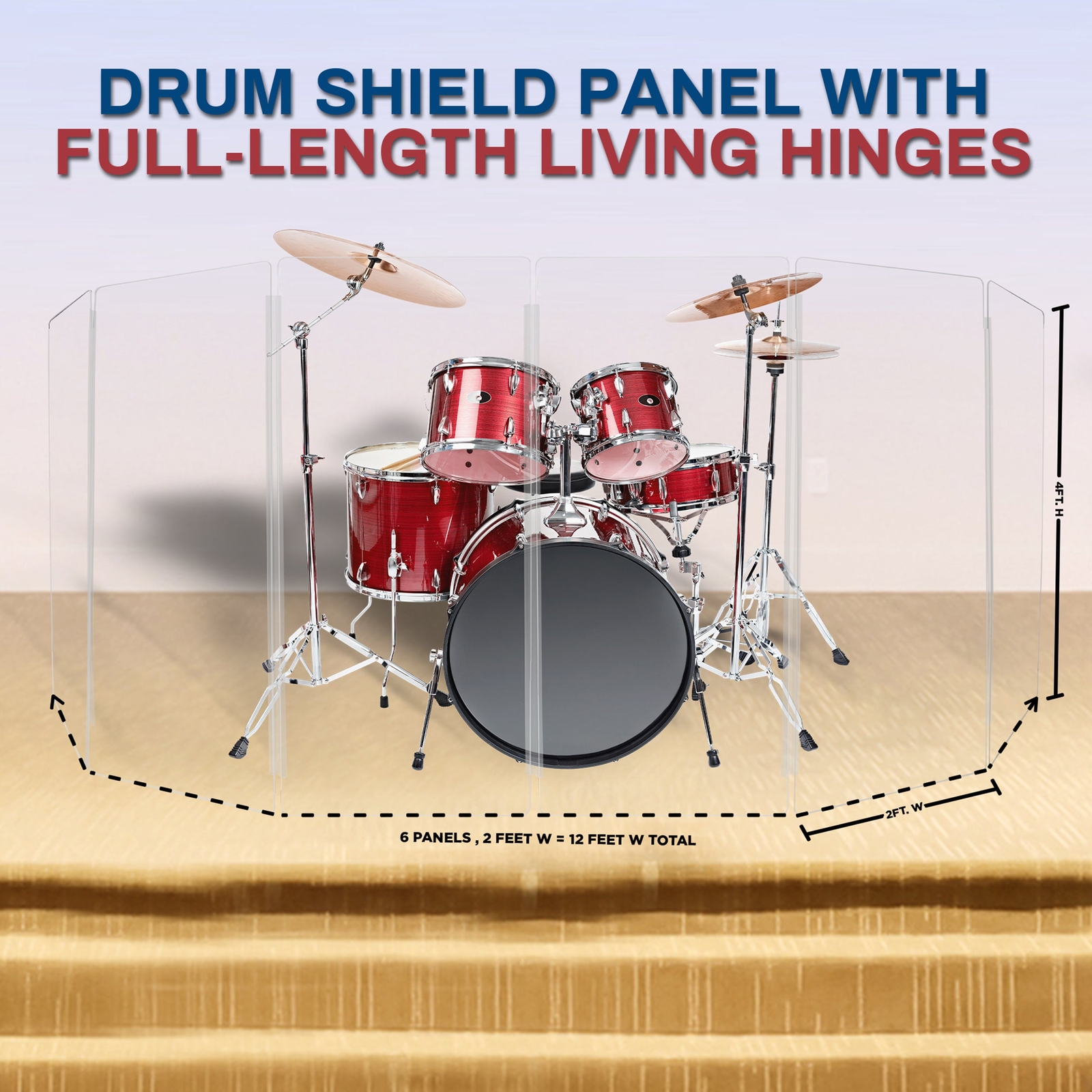 PENNZONI Drum Shield 4ft Acrylic Panels w/ Deflectors & Living Hinges