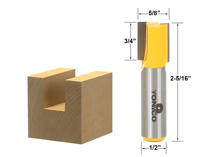 5/8" Diameter X 3/4" Height Straight Router Bit - 1/2" Shank - Yonico 14159
