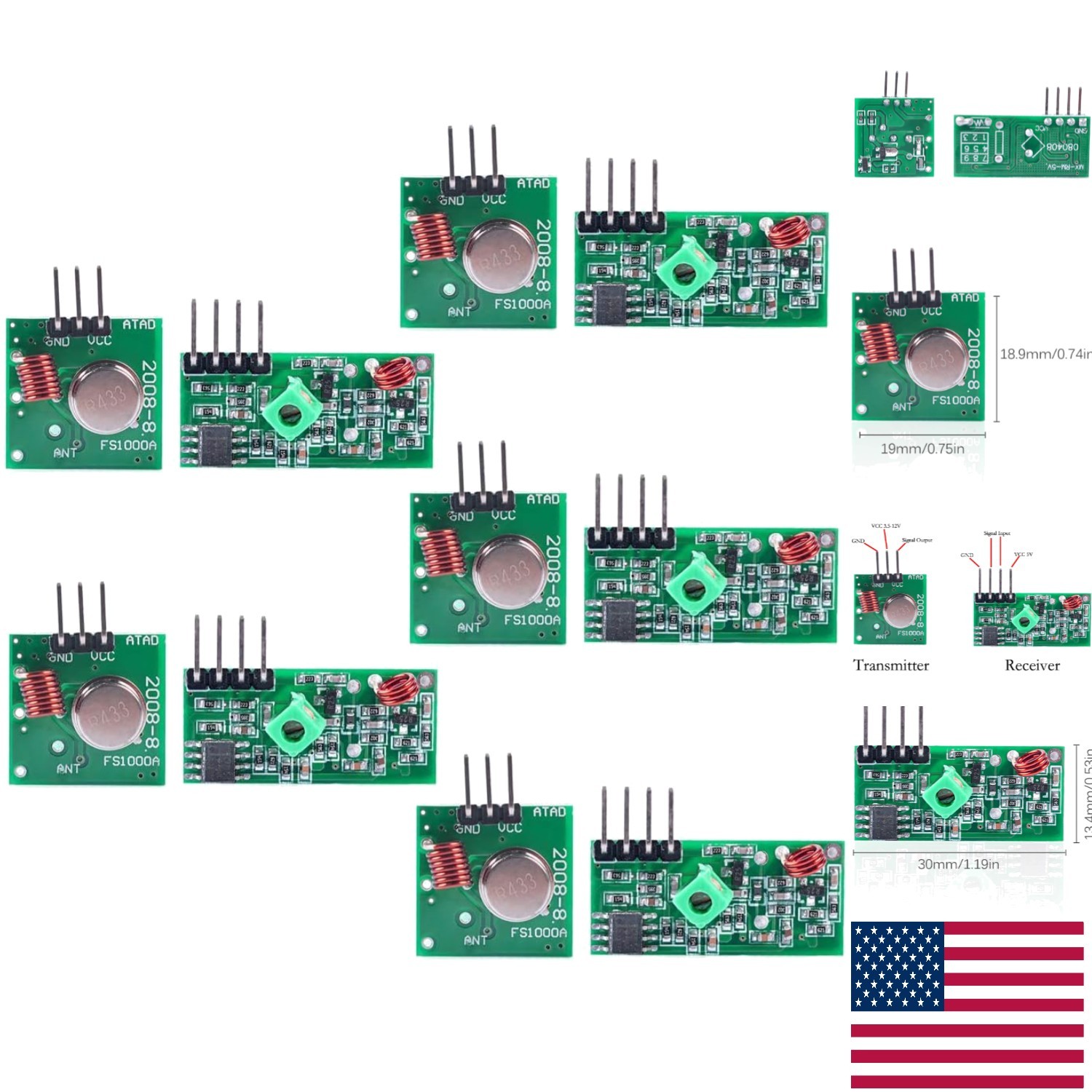 5 Sets of 433MHz Transmitter & Receiver Kit for Wireless Project Automation