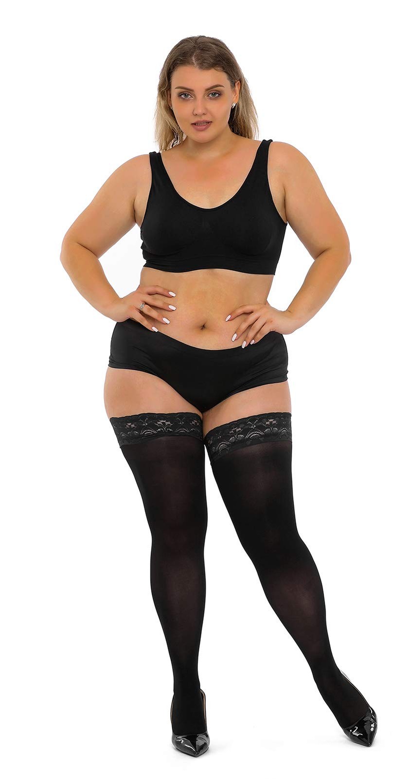 HONENNA Semi Sheer Stay Up Lingerie Plus X-Large-XX-Large, 1 Pair - Black