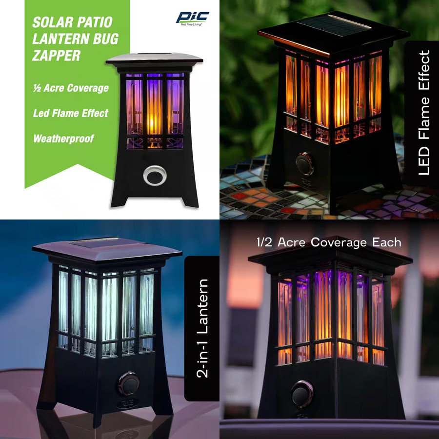 Portable Solar Outdoor Patio Garden Decor Lantern Led Flame With Bug Zapper New