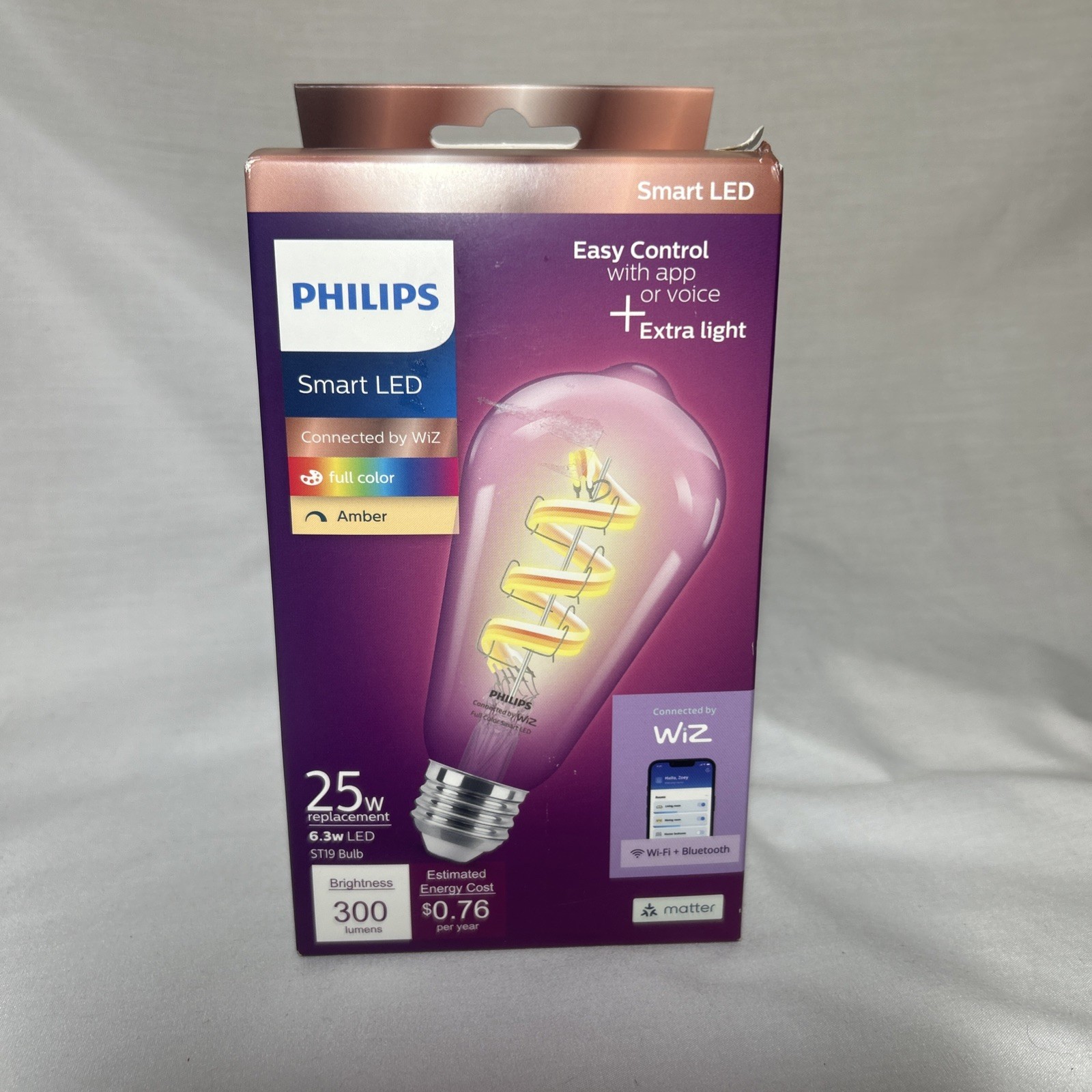 Philips Amber+Full Color Light Bulb ST19 25W Equivalent Dimmable Smart Wi-Fi WiZ
