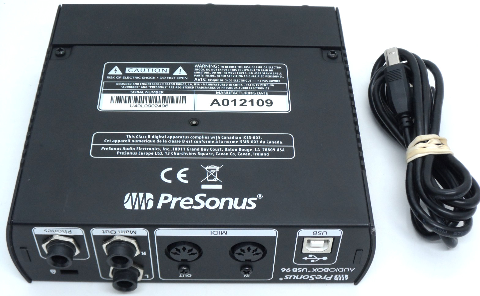 PreSonus AUDIOBOX 2-Channel MIDI Recording Interface USB96 Tested Working