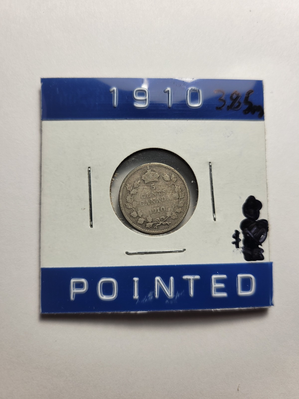 1910 Pointed Leaves Canada 5 Cents - 92.5% Silver - Foreign Coin - KM# 13