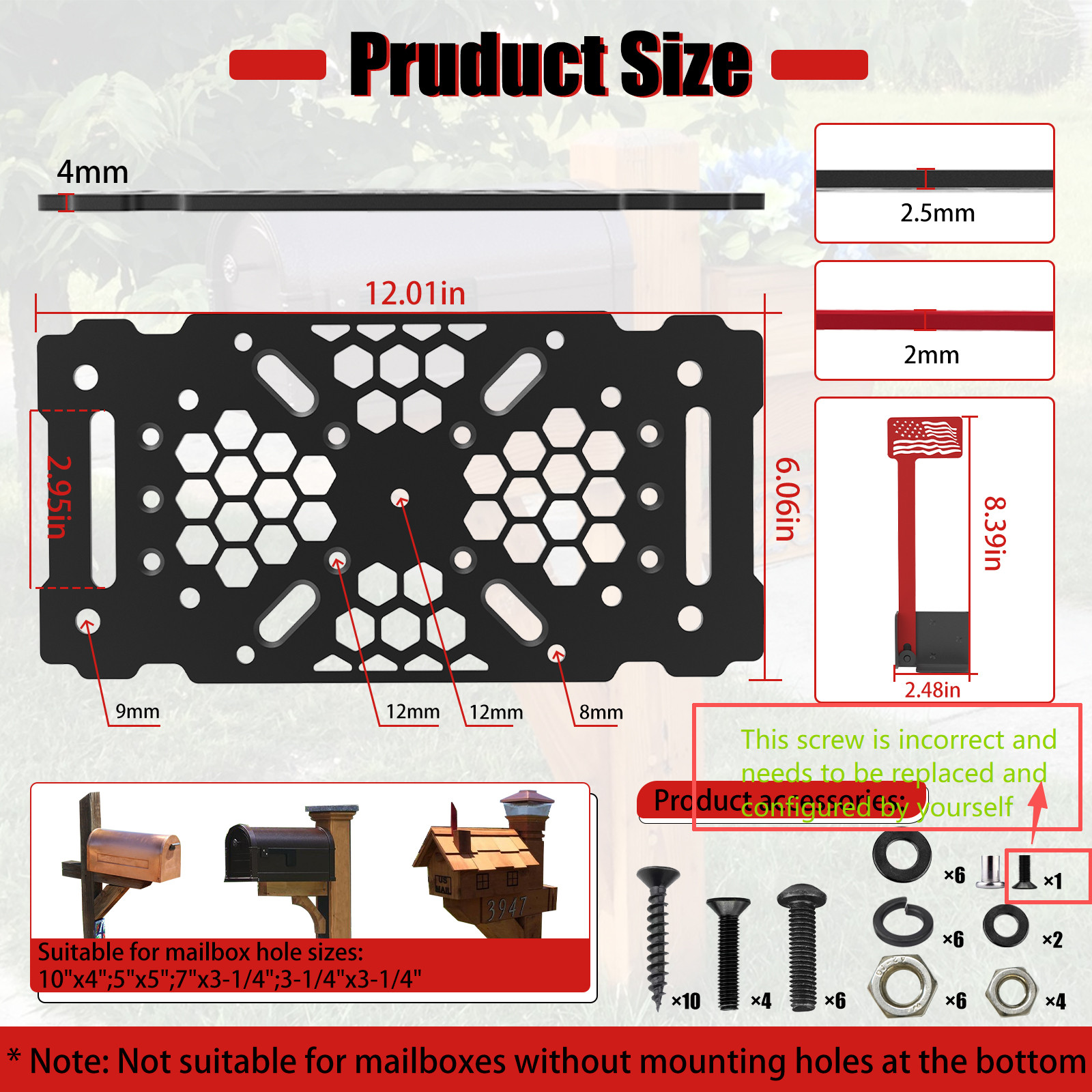 Mailbox Post Mount Bracket&Mailbox Flag, Heavy-Duty Plate for Post Mount Mailbox