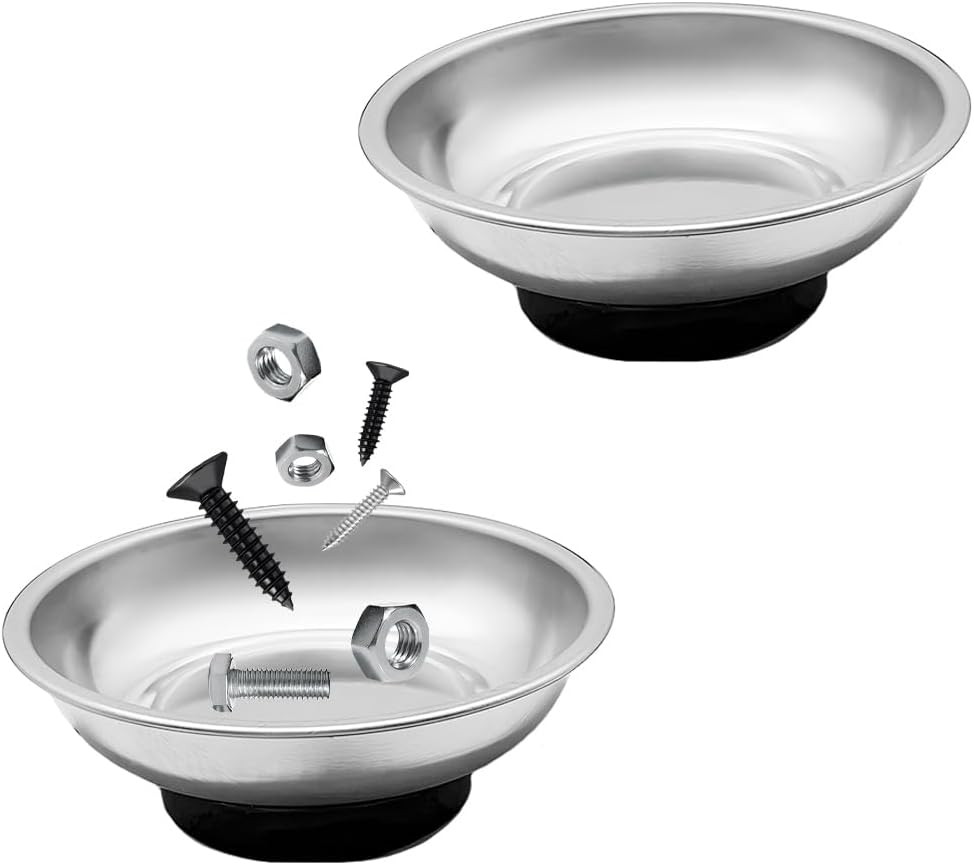 2 PCS Magnetic Parts Tray Set, Stainless Steel 3" round Magnetic Bowl Trays for