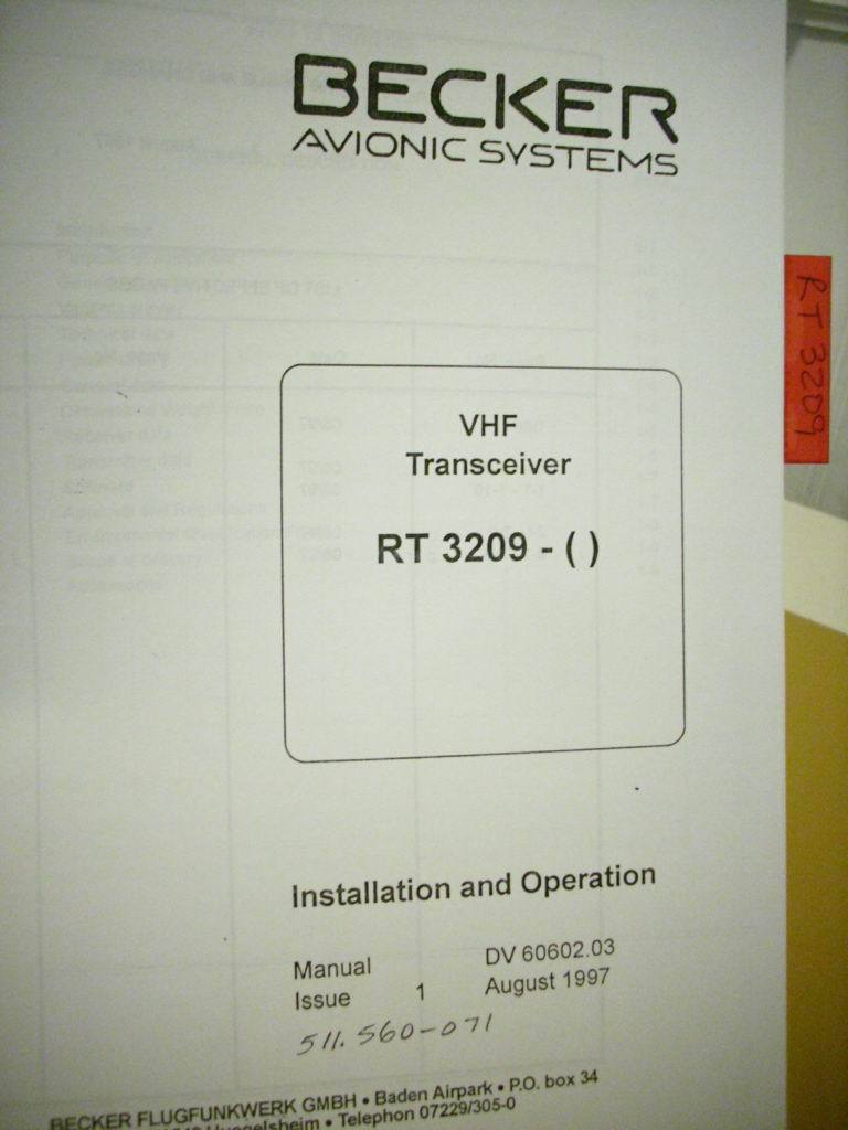 Becker Flugfunk RT 3209 VHF Comm Install and Operation Manual