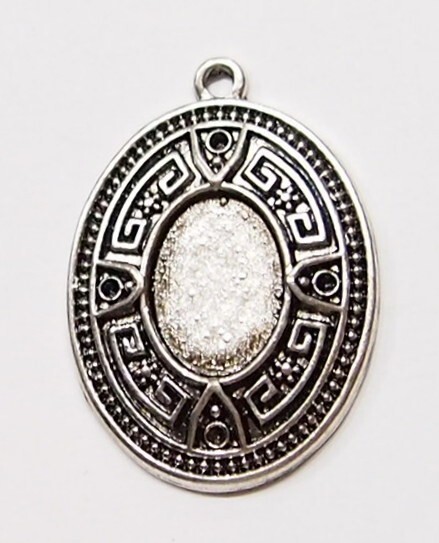 20- 14x10mm Antique Silver Aztec Mayan Pendant Settings 4Cameo Cab Glass 34x24mm