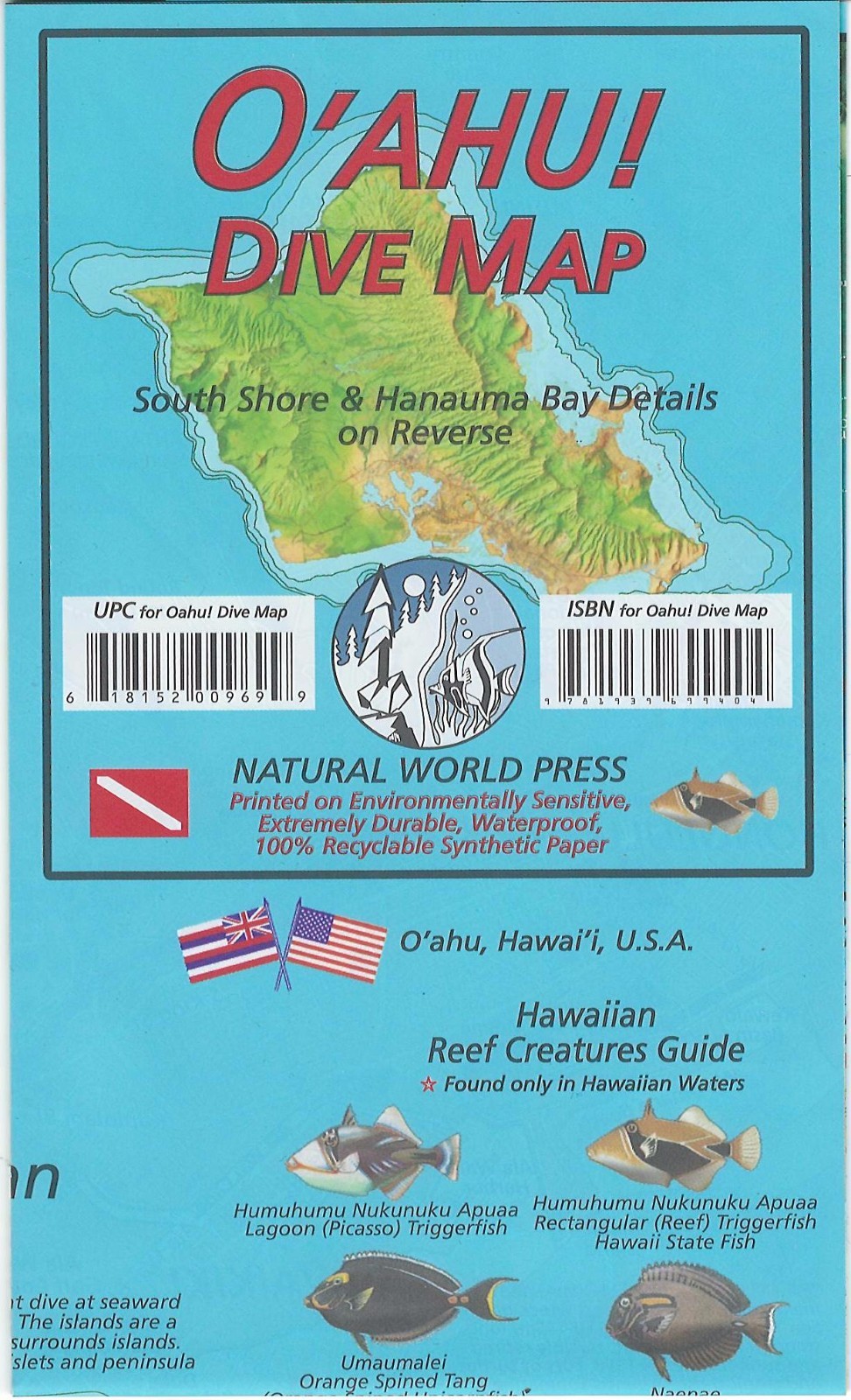 Oahu Hawaii Dive Map Waterproof Map by Frank Nielsen