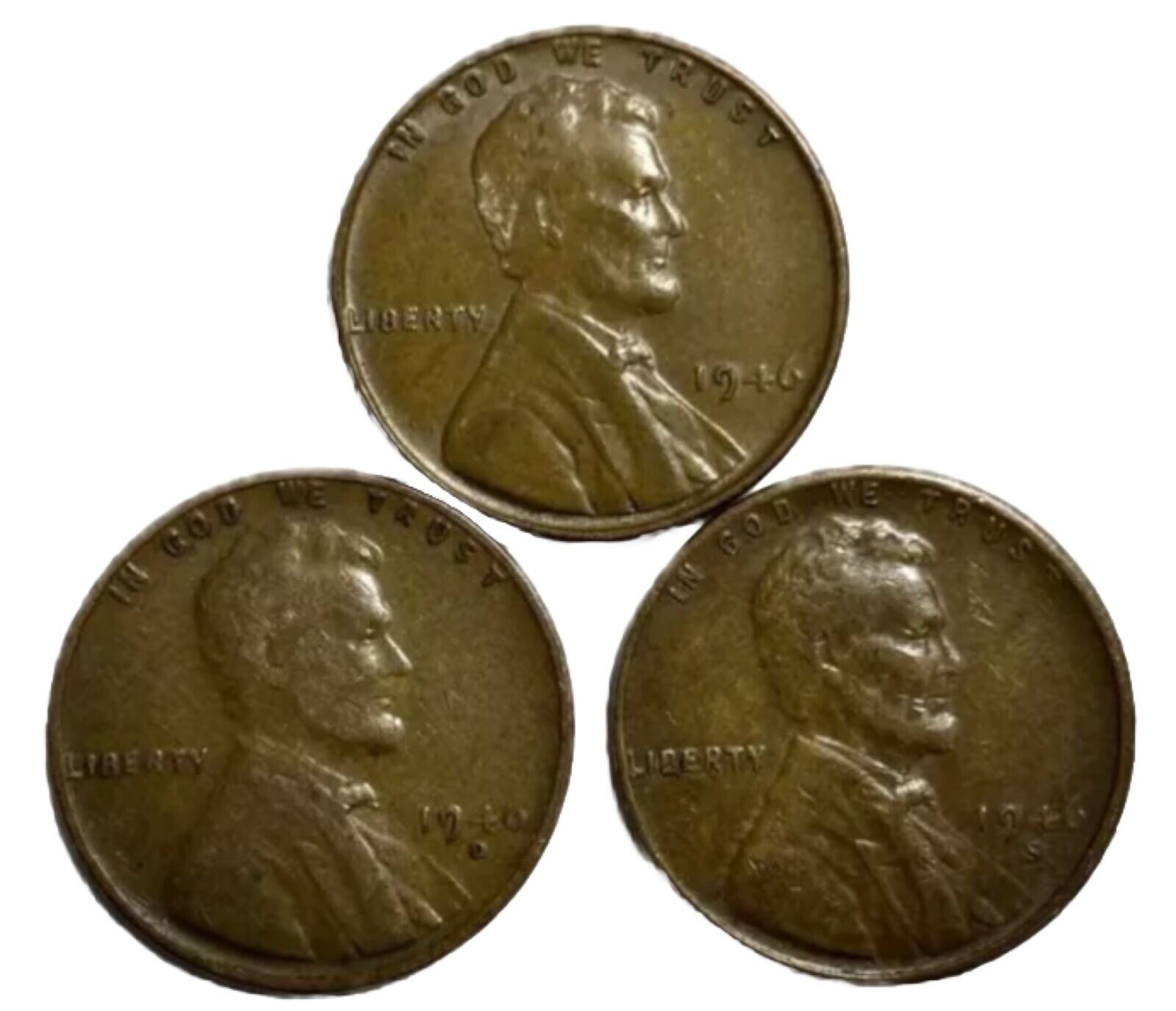 1946 P D S Lincoln Wheat Cents (3) Coins Average Circulated/Better FREE SHIP!!