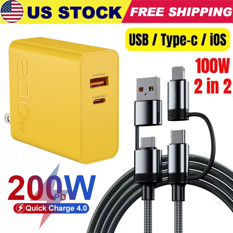 200W Fast Type C Wall Charger , 4-In-1 100W Super Fast Cable For Cell Phone iPad
