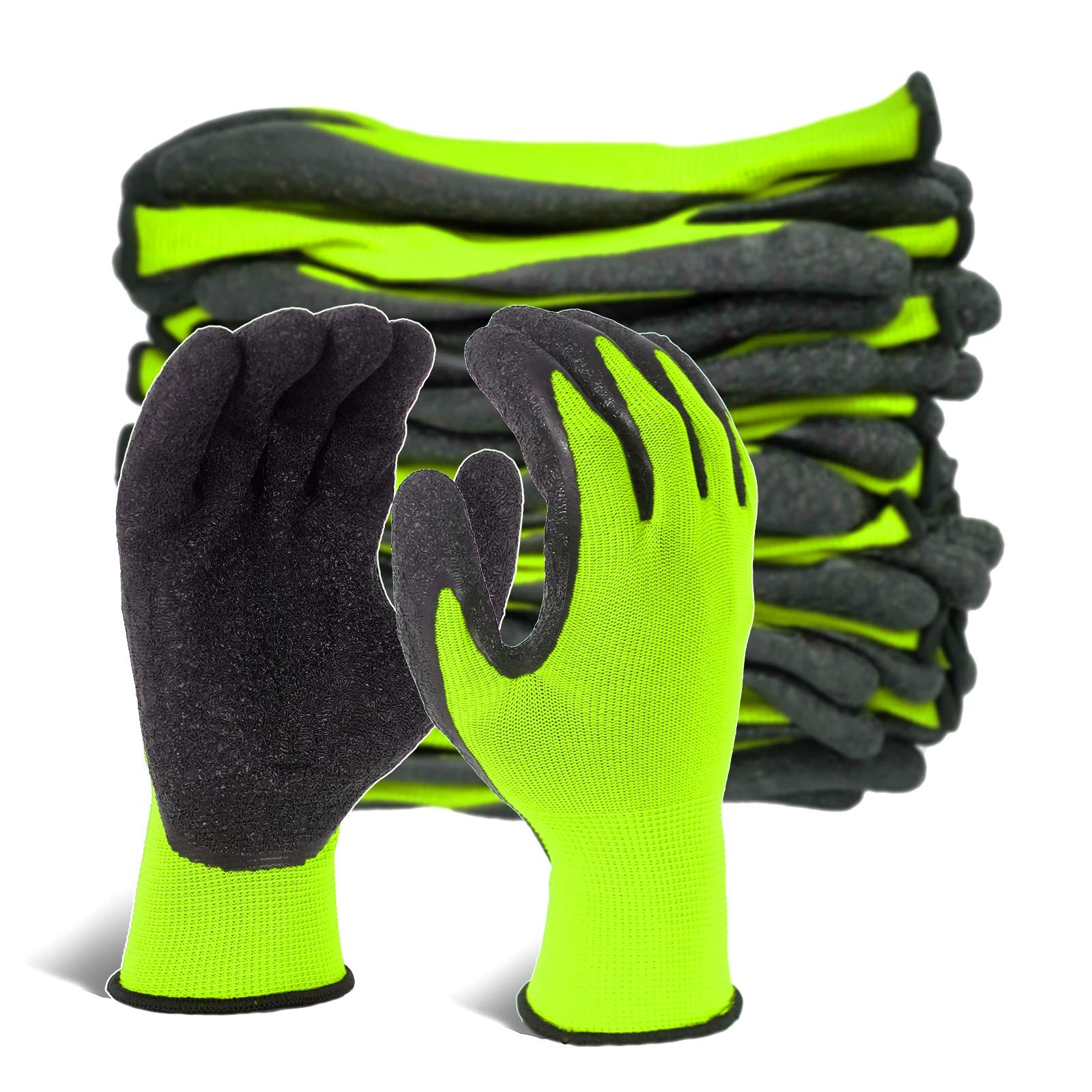 Evridwear Crinkle Latex Rubber Hand Coated Safety Work Gloves X-Small, Green