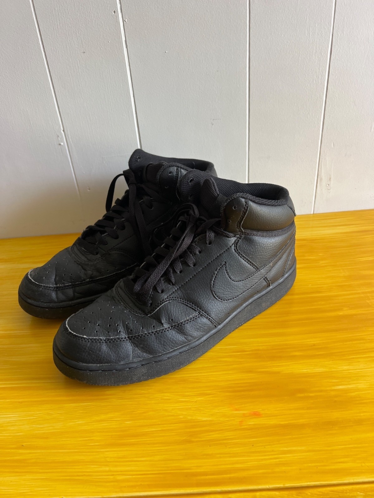 Nike Court Vision Triple Black Mens Black High-Top Leather Sneakers Size 9.5